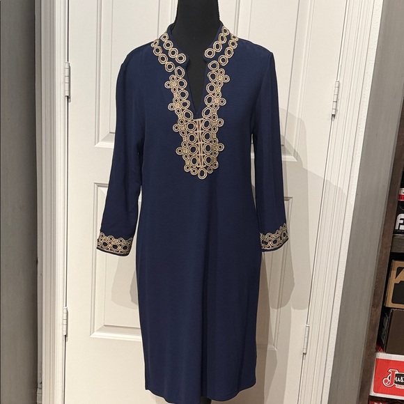 Charter Club Dresses & Skirts - Charter Club Navy Long-Sleeve Dress with Gold Loop Embroidery